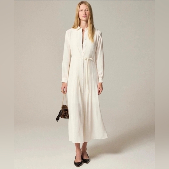 J. Crew Dresses & Skirts - NWT J. CREW Drapey Pleated Shirtdress in Ivory Size 4